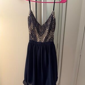 Miss Avenue Navy and Beige Lace Mini Dress
